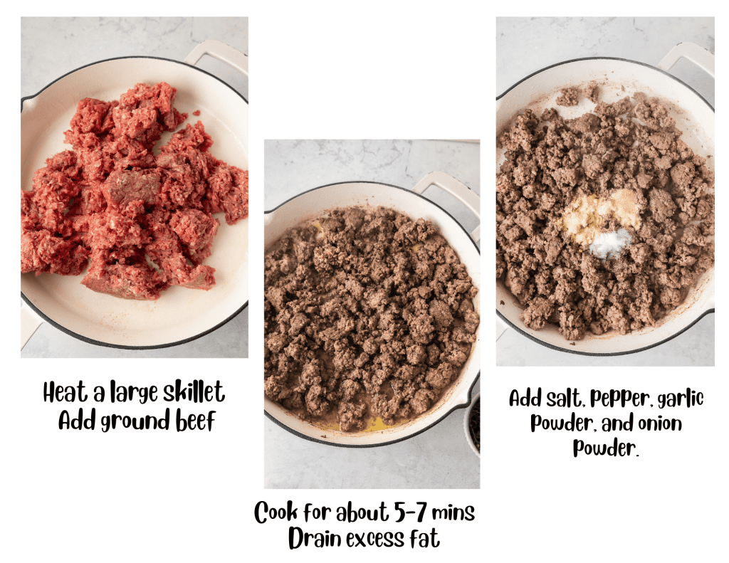 3 pictures of browning the beef