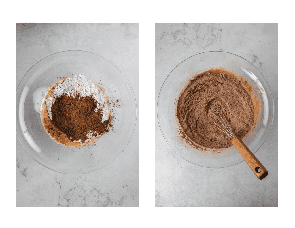 2 picture before and after mixing dry ingredients