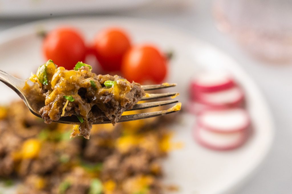 beef casserole on the fork.