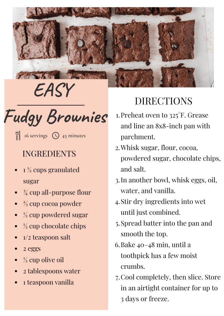 Recipe Card for Easy Fudgy Brownies