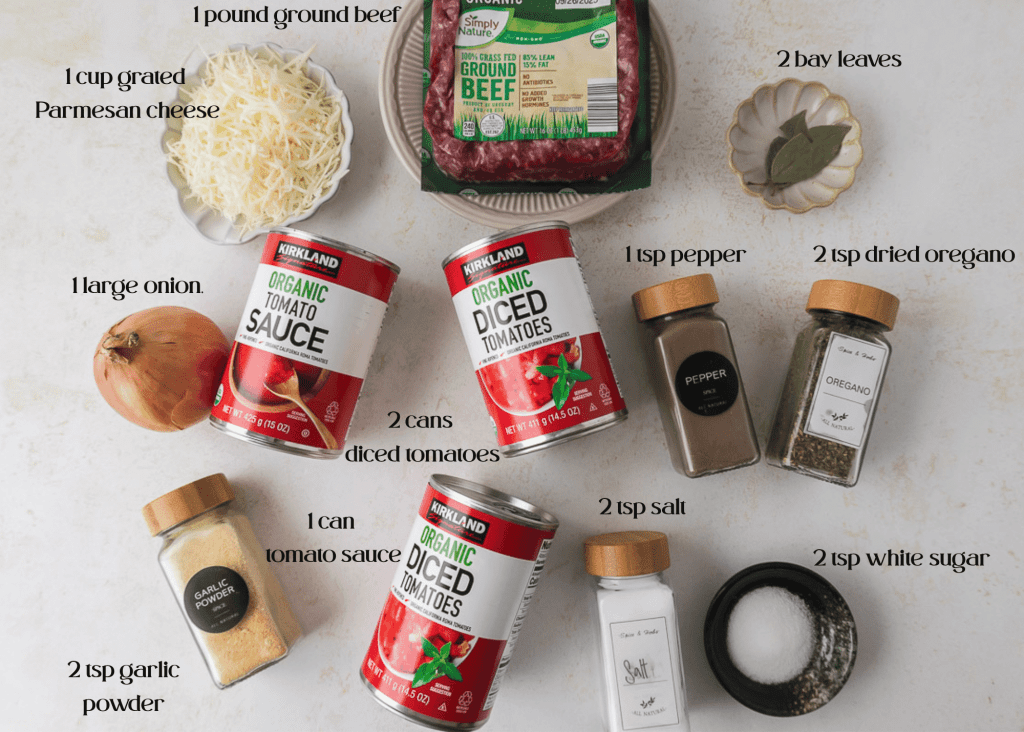 ingredients for spaghetti sauce with with Ground beef