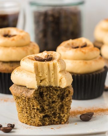 Coffee cupcakes with creamy coffee buttercream frosting and coffee bean topping