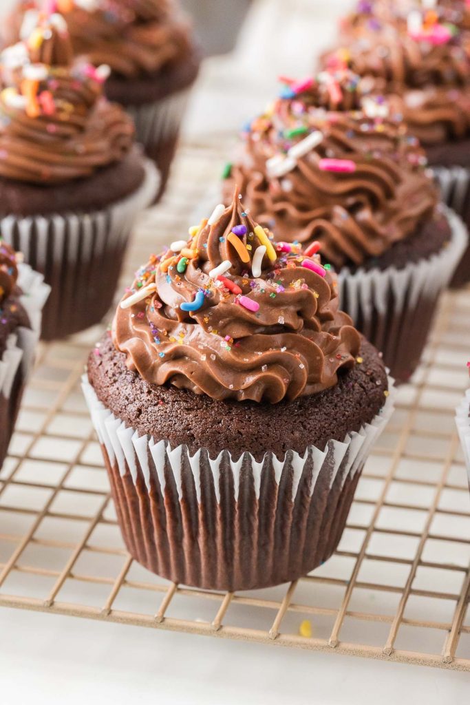 Chocolate cupcake on the cooking rack.