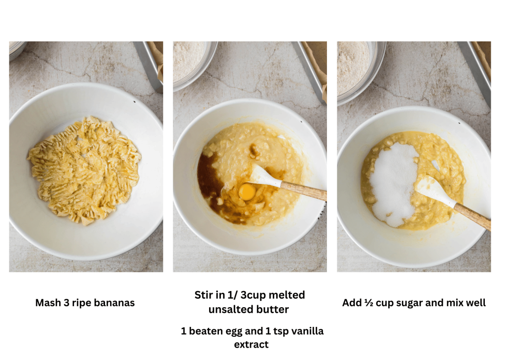 3 pictures how to make banana mixture