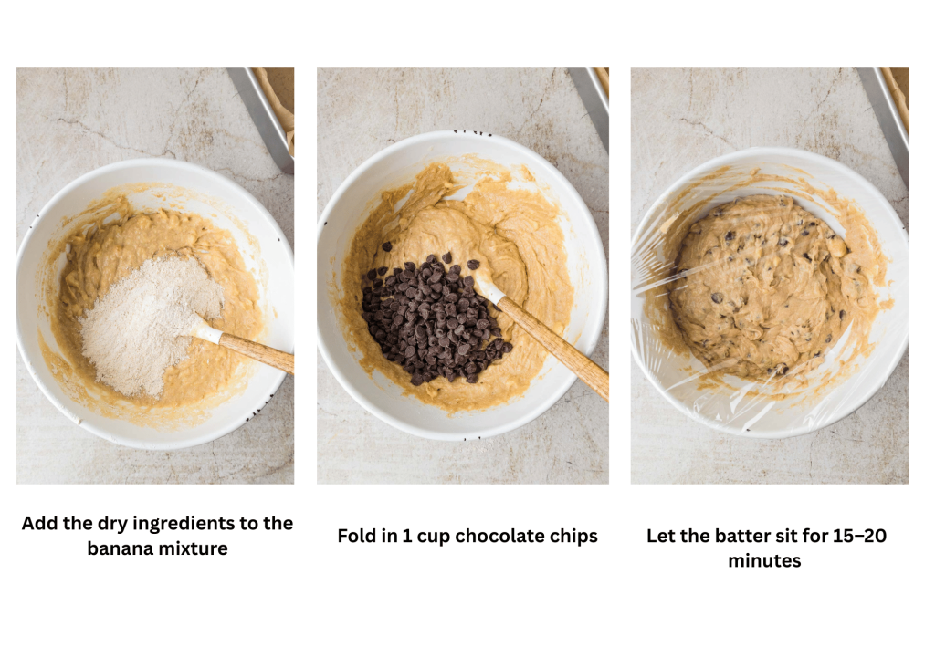 Combining wet and dry ingredients together.
