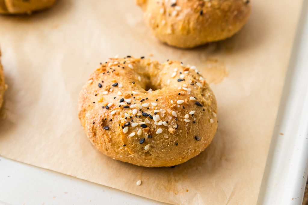 cottage bagel on the baking sheet