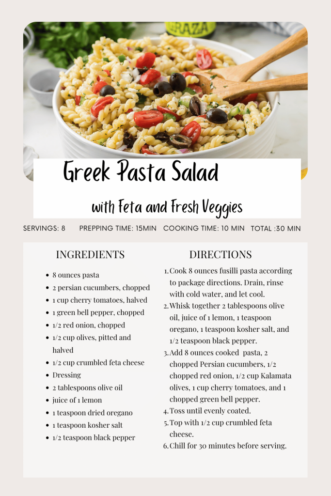 Greek Pasta recipe card