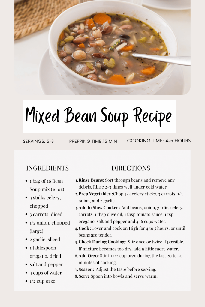 Recipe card for mix bean soup