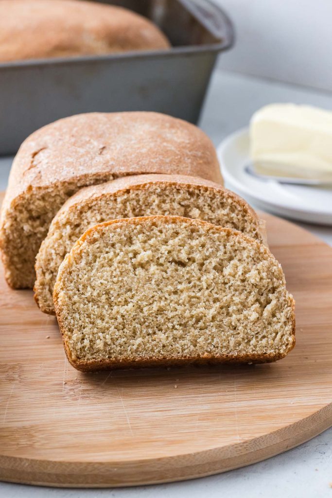 Sliced yeast bread on the cutting board
