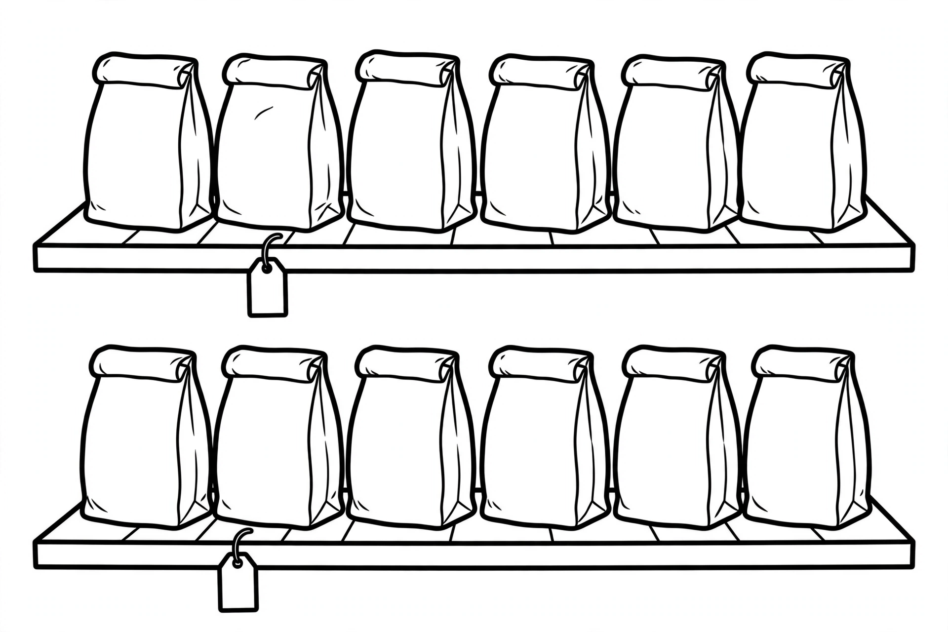 Drawing of flour bags on store shelves