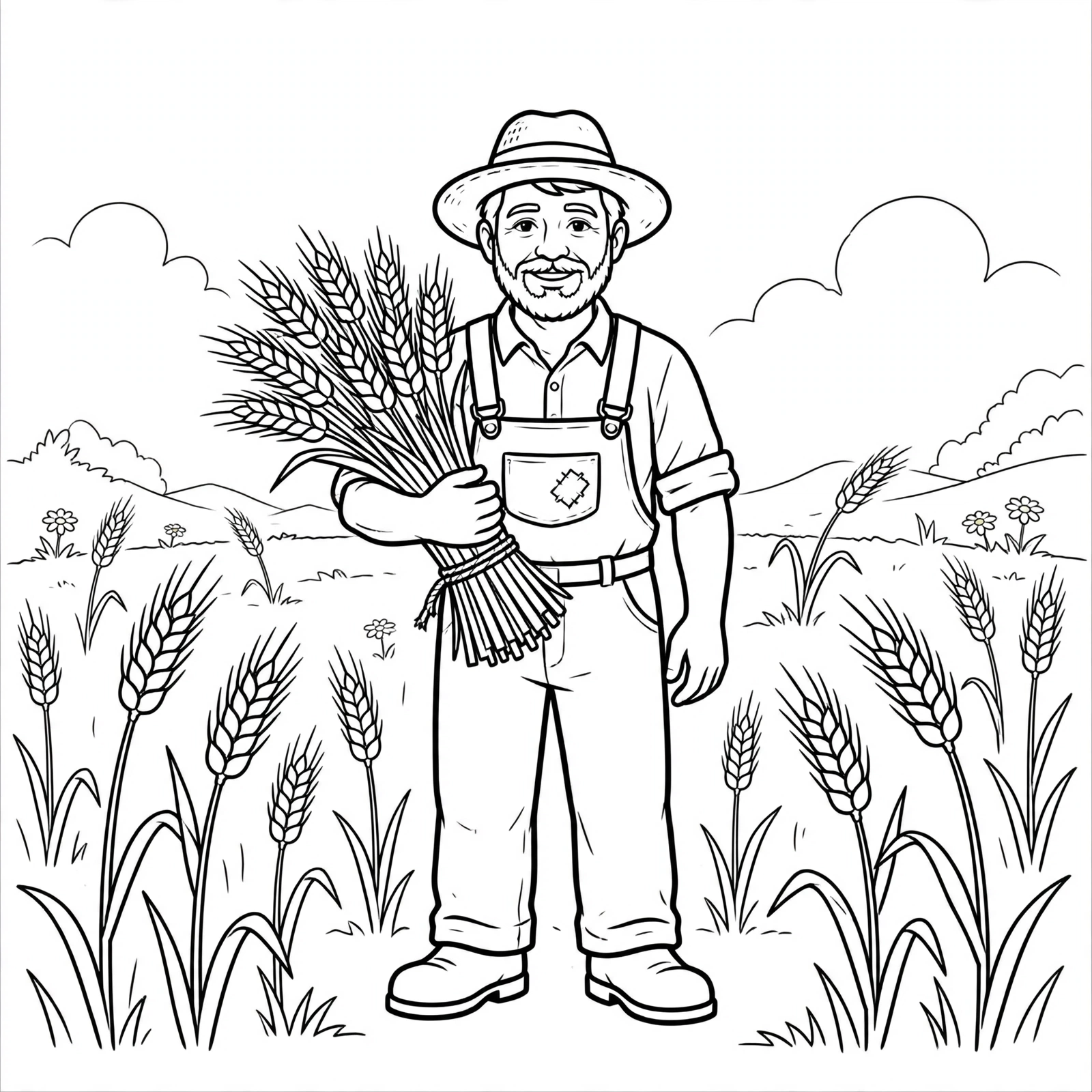 Wheat harvest farmer drawing