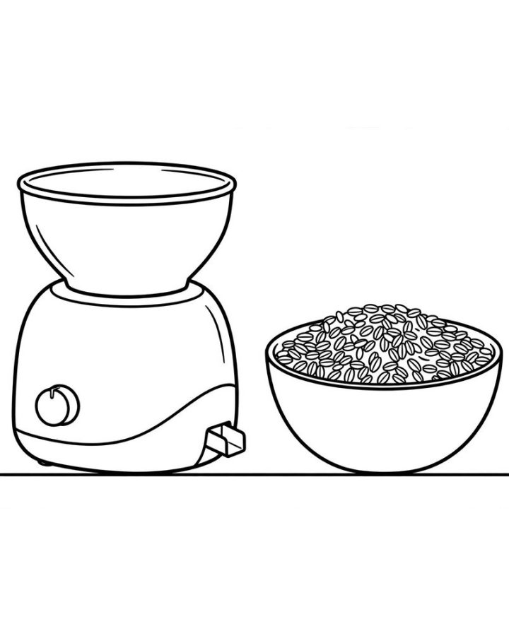 Modern grain mill with a bowl of wheat berries drawing