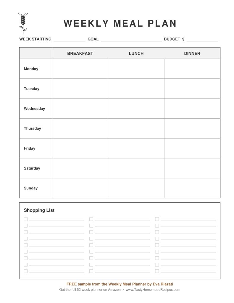weekly meal plan printable